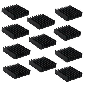 【10個】AQUALOACH ヒートシンク アルミ製 22×22×6mm 両面テープ付き 小型 冷却フィン 放熱パーツ SSD WiFiルーター USBアダプター 熱対策用 (ブラック)