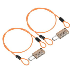 PATIKIL セキュリティワイヤー 4桁 組み合わせロック 2セット 0.5m コーティングされた安全ワイヤーロープダブルループ南京錠 屋外旅行用ラゲッジ イエロー