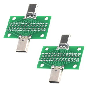 ADOFUN 2個タイプC PCBボード USB3.1 Type-Cオス-メス基板24P 3.1 TYPE-C PCBテストソケットテストボード 2.54mmコネクタ オス-メス ソケットピンヘッダー付きデータ線ケーブル転送用 DIY用