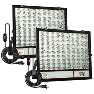 耐久 軽量 高輝度 10000LM 100W Led投光器 昼光色 作業率アップ 3mスイッチ付き電源コード 広角照明 防水性IP66 防犯灯 駐車場灯 街灯 現場作業 倉庫 ガレージ BBQ用 屋外作業 LEDフラッドライト PSE