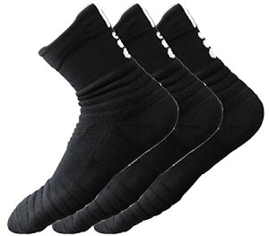 ANATMAN スポーツソックス メンズ ミドルソックス ゴルフ ソックス 靴下 スポーツ くつした 厚手 くつ下 (ブラック 3足セット)
