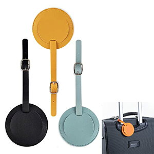 nalaina ネームタグ 荷物タグ 3枚入り スーツケースタグ 円形 PU皮製 取り外し簡単 超軽量 柔軟 丈夫 耐用 旅行タグ 防水タグ 紛失防止 旅行用 番号札 出張用 多色 ブラック ジンジャーイエロー