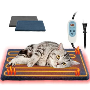 ペットヒーター TWONE ペット用ホットカーペット 猫 犬用 ヒーターマット 30〜55°C温度調節可能 6段タイマー機能 小動物用電気ヒーター ペット加熱パッド コード全身ラセン管付き 噛み付き防