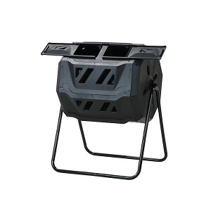 コンポスト 回転式 160L 回転 二部屋 二層 容器 大容量 家庭用 ブラック 黒 コンポスター 有機肥料 生ごみ処理器 堆肥製造器 処理器 処理機 家庭菜園 園芸 堆肥 肥料 屋外 大型 雑草 生ごみ 生