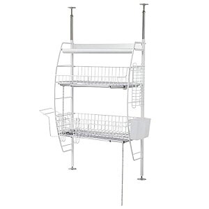 bwsSELECTION 燕三条製 シンク上 ステンレス 突っ張り 水切りラック 2段 3段 約W45.5×D21×H70-110cm 自動排水 大容量 DXタイプ 箸 まな板 包丁 収納 突っ張り水切りラック ホワイト (ホワイト) SB-130005