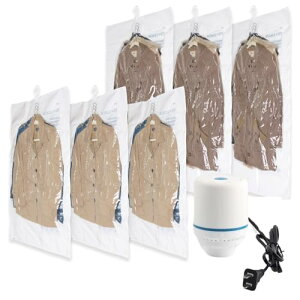 AOITRADE 吊るせる圧縮袋 衣類 【吸引機付き・手軽にしっかり圧縮】 コート 吊り下げ 衣類圧縮袋 ハンガー クローゼット 洋服 収納 圧縮 ポンプ 取り付け簡単 (L×3枚・XL×3枚)