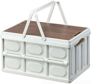 折りたたみコンテナ フタ付き 取っ手付き 56L 収納ボックス 木製蓋付き 大容量 アウトドア テーブル キャンプ 収納ケース 屋外 屋内 家庭用 組立簡単 衣類 衣装 車載収納 引っ越し 軽量 折り