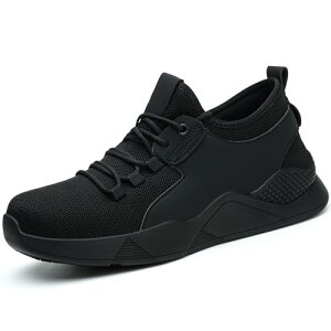 zcoli作業スニーカー ウォーキングシューズ 油や水でも滑りにくい ハイグリップ メンズ 作業靴 通気性 ひも靴 ワーク シューズ 歩きやすい 超耐滑・軽量 高反発 黒 24.0cm