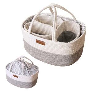 アンジュスマイル オムツストッカー おむつストッカー 目隠しカバー付き 持ち運び 多機能 小物入れ 大容量 コットンロープ ホワイト/グレー