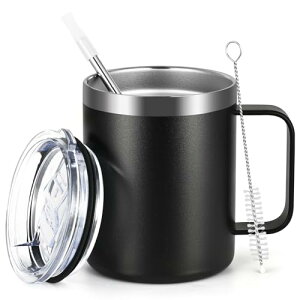 Livole 真空断熱マグカップ 保温・保冷カップ ステンレスマグ 蓋付き コップ コーヒーカップ 真空マグ 保温保冷マグ カフェマグ 二重構造 魔法瓶 割れない ストロー付き コーヒー お茶 お酒