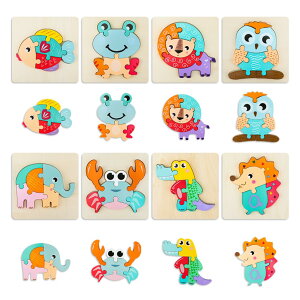 木製パズル モンテッソーリおもちゃ 知育おもちゃ - 8個セット 動物積み木パズル 教育おもちゃ カラフル 色認知 木製 形合わせ 子供の知育玩具 1歳 2歳 3歳 手遊び 誕生日プレゼント