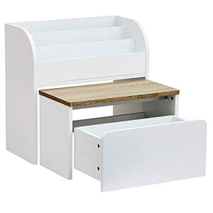 スマート・アイ(smart-i) 本棚 【 絵本 ラック 3点セット 】 子供用 収納 ミニデスク付き スリム runit (ホワイト/ヴィンテージオーク)