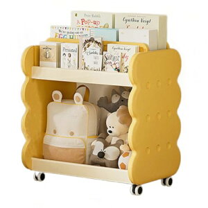 PonyLes 絵本棚 子供用 絵本ラック 子ども用本棚 可愛い 子供用シェルフ キャスター付き 角丸く加工 絵本 おもちゃ収納 大容量ラック 200冊収納できる 組み立て簡単 入園 入学 出産祝い プレゼ