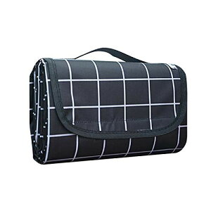 Coover レジャーシート 150X200cm ピクニックシート 折りたたみ 6人用 保温 防水 洗える 厚手 快適な座り心地 軽量 簡単なお手入れ 花見 運動会 遠足 (黒のグリッド)