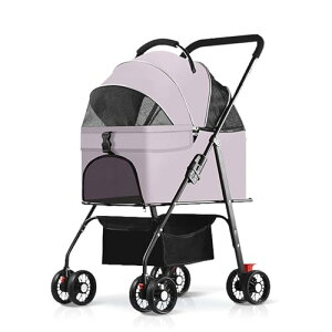 4輪ペットカート分離型ドッグカート メッシュ通気性 折りたたみ式 収納バスケット付き コンパクト 犬 猫用バギー 耐荷重25kg 猫 小型犬多頭 中型犬 飛び出し防止 カート用バッグ付き 老犬介
