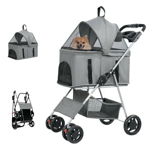 ZOOBLY ペットカート 分離型 対面式可能 4輪ペットカート 3way 折りたたみ 多頭 中型犬 小型犬 耐荷重25KG 前輪360°回転 後輪ブレーキ付き 犬カートキャリバッグ ペット用 介護 お出かけ 旅行 (グ