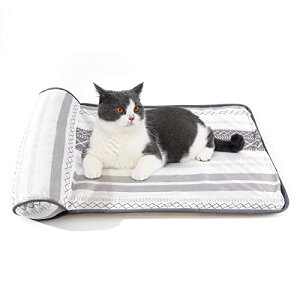 Peto-Raifu ペットマット 猫 犬用 枕付きマット 接触冷感 ペットベッド ペットシーツ ペット敷きパッド ペットごろ寝マット ソフトクールマット 夏用 クールマット 暑さ対策 ひんやり 軽量 涼