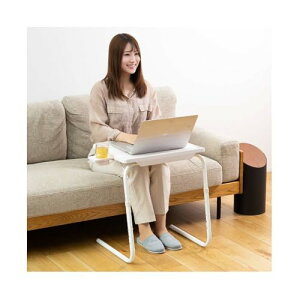 seathestars テーブル 折りたたみ 高さ調節 角度調整 昇降式 サイドテーブル カップホルダー付き コンパクト サイドテーブル ソファテーブル ホワイト