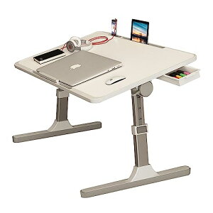 TOPAIM サイドテーブル 一人暮らし 折りたたみテーブル ノートパソコンデスク ローテーブル 昇降式 高さ調整 角度調整 ミニ引き出し 凹溝付き 一人暮らし 食事 勉強 在宅ワーク ホワイト