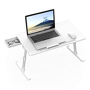 ラップデスク SAIJI ノートパソコンスタンド 折りたたみテーブル ローテーブル 膝上テーブル 高さ・角度調整 引き出し付き 耐荷重40kg PVC表層 軽量 省スペース 勉強机 傾斜台 読書 テレワーク