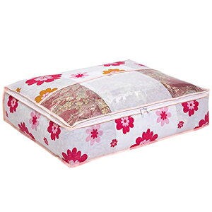 アストロ 収納ケース 羽毛布団 シングルサイズ用 ホワイト 花柄 不織布 収納袋 スリム 薄型 ソフトケース 折りたたみ フラワープリント 透明窓付き 618-94