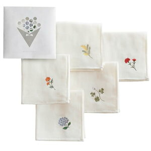トップファクトリー今治 花いろはステッチ ハンカチ 25×25cm 今治タオル レディース 綿100% ガーゼ パイル 刺繍 花柄 ギフト プレゼント 内祝い 退職祝い プチギフト (5A:ミモザ&マリーゴール