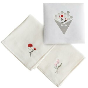 トップファクトリー今治 花いろはステッチ ハンカチ 25×25cm 今治タオル レディース 綿100% ガーゼ パイル 刺繍 花柄 ギフト プレゼント 内祝い 退職祝い プチギフト (2B:チューリップ&カーネ