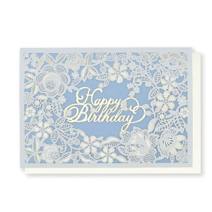 日本 製 【 バースデー カード 花 フラワー レース ブルー 女性 】 リーフ ワーク カンパニー グリーティング 誕生日 大人向け ハンドメイド 手作り 封筒付き セット メッセージ お祝い プレ