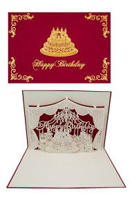 日本 製 【 バースデー カード 赤 ワイン ケーキ 飛び出す 】 リーフ ワーク カンパニー グリーティング 誕生日 大人向け ハンドメイド 手作り 封筒付き セット メッセージ お祝い プレゼン