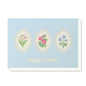 日本製 バースデー カード 刺繍 野の花 ブルー | リーフ ワーク カンパニー グリーティング 誕生日 大人向け ハンドメイド 手作り | 封筒付き セット メッセージ お祝い プレゼント ギフト