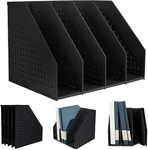 deli ファイルボックス 本立て 文具収納 事務用品 卓上棚 オフィス 卓上書類収納 折りたたみ式 黒