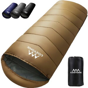 Cozyone 寝袋 シュラフ 封筒型 保温 耐寒 軽量 防水 コンパクト 軽量 アウトドア キャンプ 防災用 車中泊 登山 防災用 避難用 快適温度 丸洗い可能 春夏秋冬の使用可能 収納パック付 (キャメ