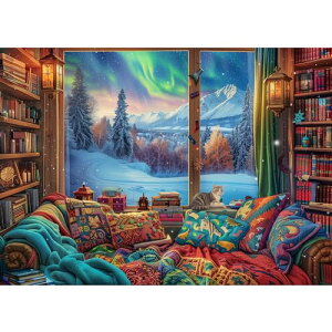 MISITU ジグソーパズル 1000ピース パズル 風景 絵画 冬 雪 本 猫 プレゼント 誕生日 クリスマス おしゃれ インテリア 雪見 (50 x 70cm)