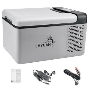 LVYUAN(リョクエン) 車載冷蔵庫 9Lポータブル 小型 -20℃〜20℃ AC/DC( 12V / 24V )2WAY電源対応 ポータブル冷蔵庫 アウトドア冷蔵庫 車載冷蔵冷凍庫 静音 DC用電源コードとAC電源コード 付き 取扱説