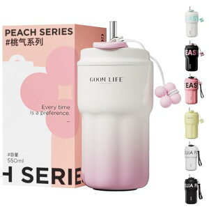 GOOM タンブラー 水筒 マグボトル コーヒーカップ 316ステンレス 550ml 直飲み 真空断熱 保冷 保温 軽量 ストラップ付き ステンレスボトル マグボトル おしゃれ ビジネス(ピンク)