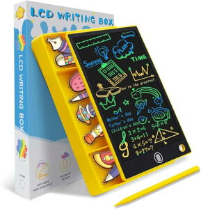 電子メモパッド 保存機能付き お絵描きボード 筆箱画板 高輝度 彩色スクリーン 子供収納筆箱,おもちゃ 幼児教育 学習 おもちゃ パズル 女の子男の子3歳4歳5歳6歳誕生日プレゼント (イエロー