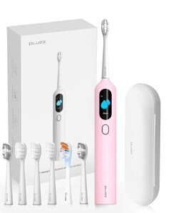 【2025革新・スイープ振動技術】PLUZZ EB1 音波電動歯ブラシ 6つの交換用ブラシヘッド付き 3モード切替 スマートディスプレイ搭載 25,000回/分 歯茎ケア 旅行用 贈り物対応 収納ケース付き (ピン