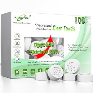 Fancyou 圧縮タオル 大判 防災 綿 厚手100個 クサイズ 23cm x 19cm,コンパクトタオル 災害,コットン ティッシュ 使い捨てフェイスタオル,旅行、出張、ホテル、車内、キャンプ、財布、学生に