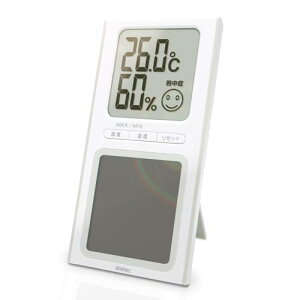 ドリテック(dretec) ソーラー 温湿度計 太陽光発電 熱中症対策 暑さ対策 メモリー機能付き デジタル 温度 湿度 壁掛け 卓上 冬でも電池不要 ホワイト O-254WT