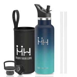 HAPPDA 水筒 500ml 保冷 保温 軽量 真空断熱 洗いやすい 炭酸対応 広口 ステンレス 漏れ防止 ハンドル 持ち運び便利 登山 アウトドア オフィス がっこう 子供 大人 女の子 男の子 ネイビー&ター