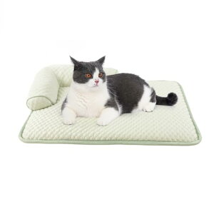 Peto-Raifu ペットマット 猫 犬用 枕付きマット 接触冷感 ペットベッド ペットシーツ ペット敷きパッド ペットごろ寝マット ソフトクールマット 夏用 クールマット 暑さ対策 ひんやり 軽量 涼