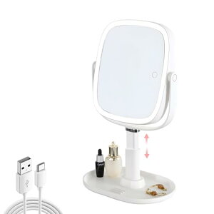 ���ϋ� ��� ���C�g�t�� ���i�K�����y2600mAh ��e�ʃo�b�e���[ �傫�ߋ��ʁz CRI�l90 ���D�~���[ �� �ܗ��~���[ 360°�p�x�͎��R�ɒ��� Type-C�[�d�� ���[�֗� ����4 cm�����\ LED���C�g 3���F