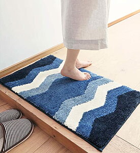 Joy-yong玄関マット室内おしゃれ 風水 北欧 バスマット 洗面所 マット 浴室足ふきマットふわふわ 柔らかい 速乾 吸水 滑り止め 洗える 洗濯機 丸洗い ラグマット業務用 家庭用 (60cm*40cm, 水の波