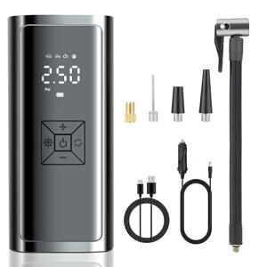 Ewinwotoko エアーポンプ 電動 空気入れ 6000mAh エアコンプレッサー 充電式 無線 150PSI 多機能 自動停止 自動車 自転車 ボール 浮き輪 バイク対応 仏式 英式 米式弁対応 コンプレッサー LED懐中ラ