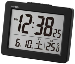 MAG(マグ) 目覚まし時計 置き時計 小型 小さい デジタル 温度計 カレンダー 電子音 アラーム スヌーズ ライト ブラック ブリム T-779A BK-Z ノア精密