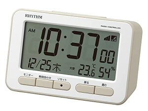 リズム(RHYTHM) 目覚まし時計 電波時計 電子音 アラーム (スヌーズ 付) 温度計 湿度計 カレンダー ベージュ 7.8×12×5.4cm フィットウェーブ D234 8RZ234SR38
