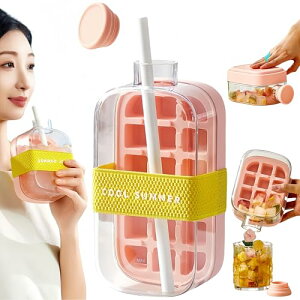 Korekaou【2025最新】氷 水筒 製氷ボトル 製氷機 氷作る容器 氷の作りも取り出しも簡単 持ち運びが簡単 ウィスキー カクテル ジュース ハイボール(ピンク, 800ml)
