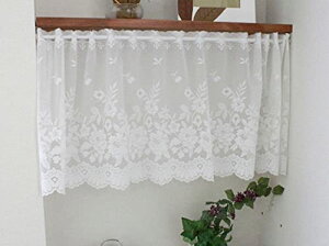 カエイレース(Kaei-lace) 加栄レース(Kaei Lace) カエイレース 加栄レース 日本製 レースカフェカーテン バラ柄 巾145cm×丈48cm ホワイト