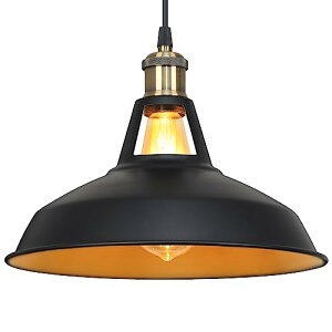 Haian Support ペンダントライト レトロ 照明器具 E26 引掛けシーリング 1灯 黒 天井照明 LED 電球対応 電球別売り 北欧 インダストリアル 鉄 リビング ダイニング 食卓用 簡単取り付け 工事不要
