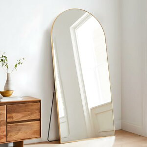 MiraHope 姿見 全身鏡 アーチ型 アルミフレーム スタンドミラー 飛散防止加工 壁掛け 大型 全身ミラー 160x50cm 180x80cm 180x60cm 146x80 ブラック シルバー ゴールド (ゴールド, 180*80CM)